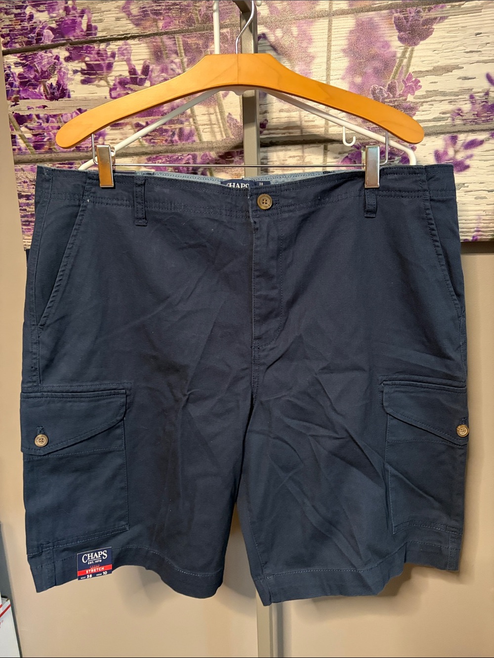 Chaps Men’s Dark Navy Cargo Shorts Stretch Size 38x10 NWT